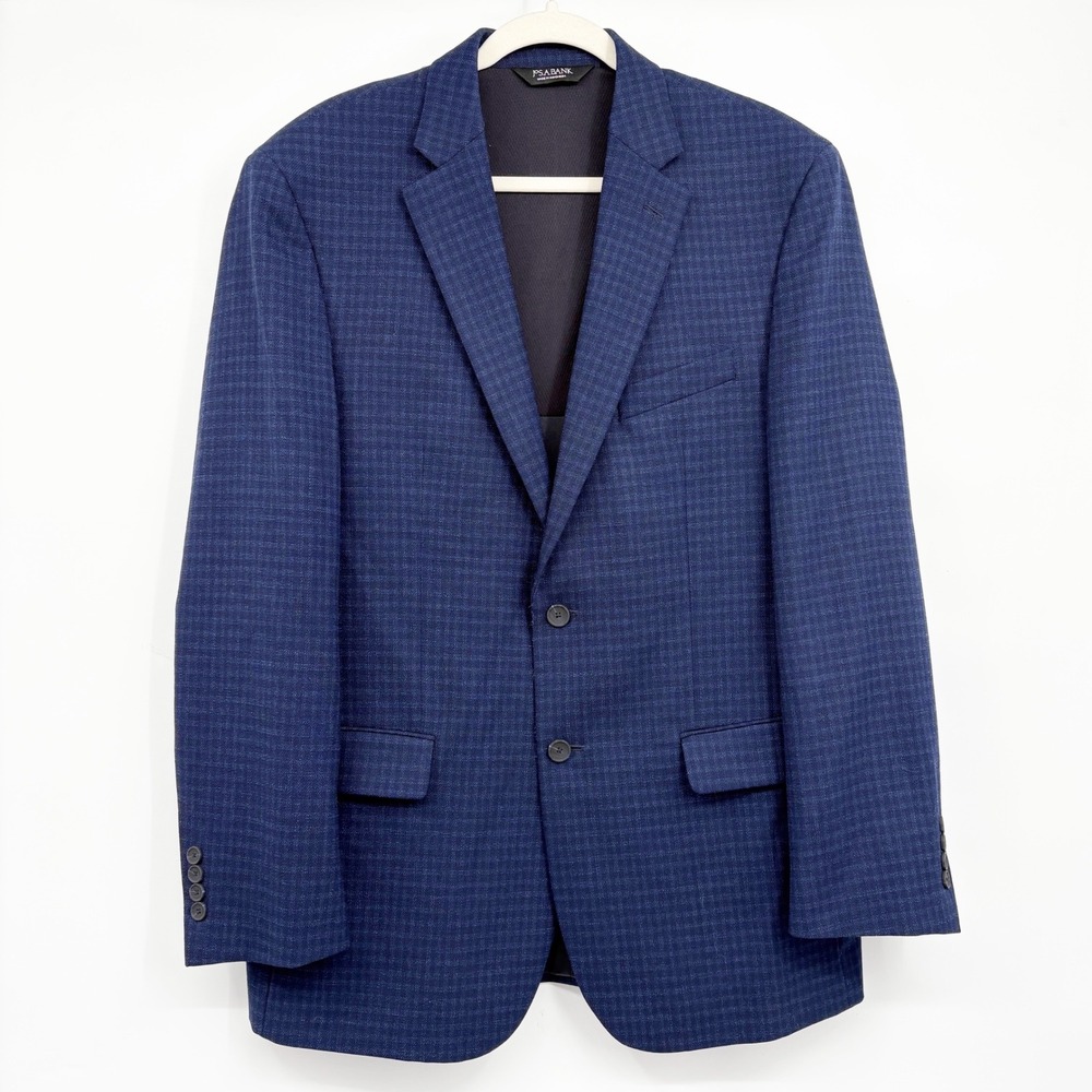 Jos. A. Bank Mens Traveler Travel Tech Blue Check Tailored Fit Blazer 44 Long